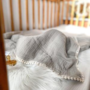 The Fancy Blanket - 4 Layer Gauze Blanket With Circle Lace Trim / MULTIPLE SIZES AND COLORS - Charley Charles